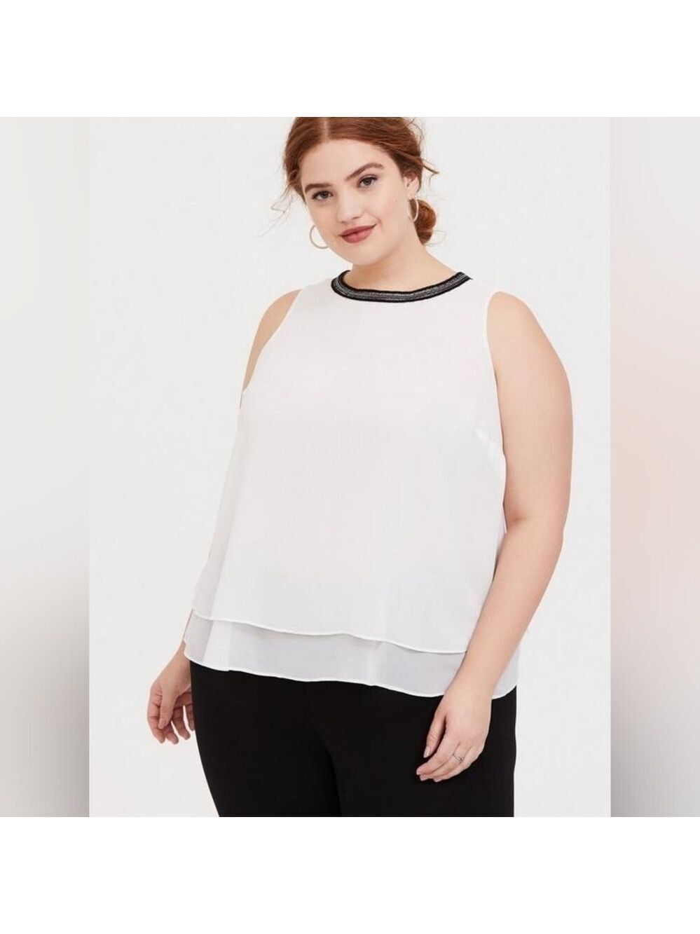 Torrid White Chiffon Embellished Double Layer Tank